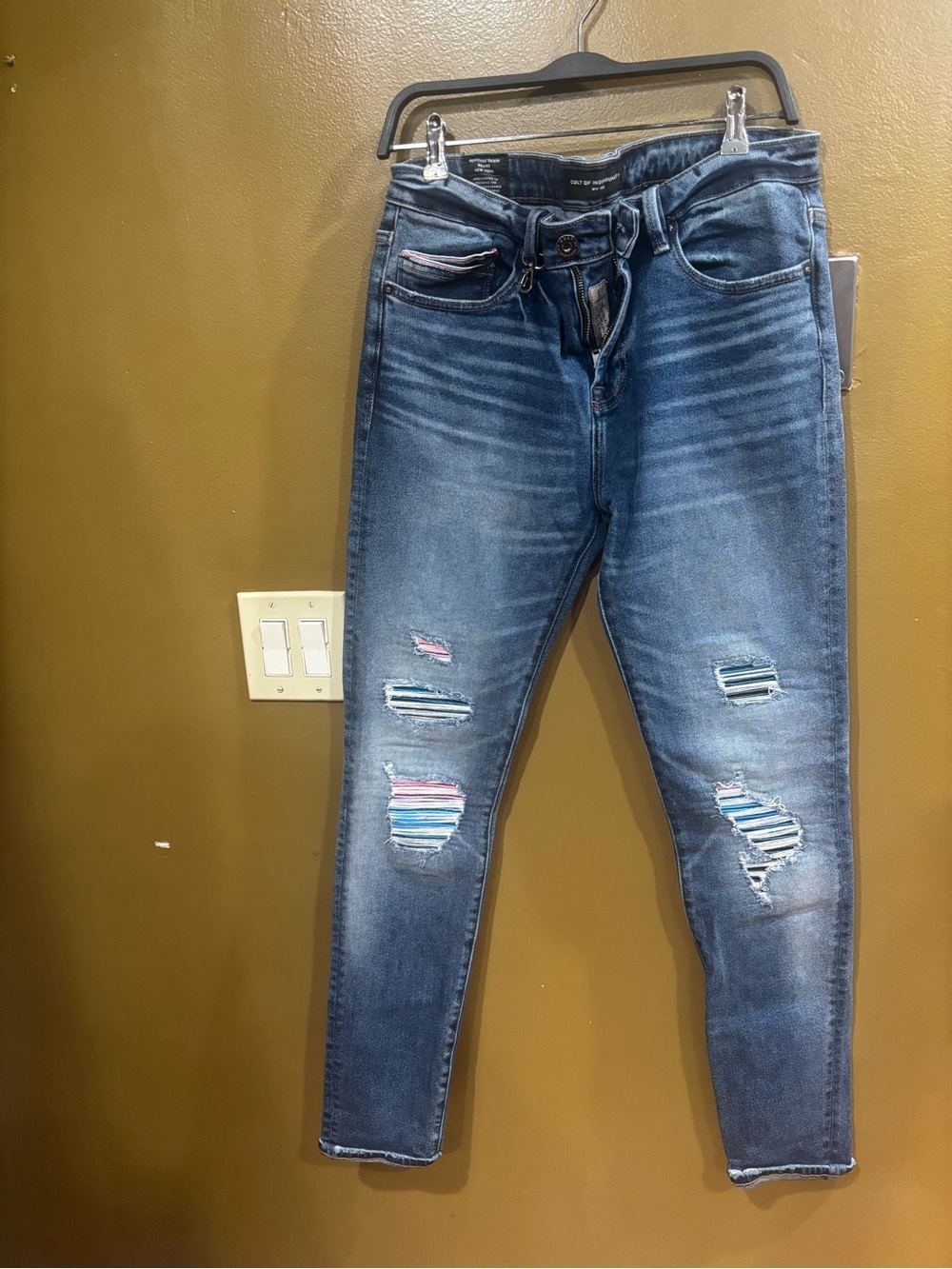 EUC CULT OF INDIVIDUALITY Punk Super Skinny JEANS Size 34x32(medium Wash Denim)